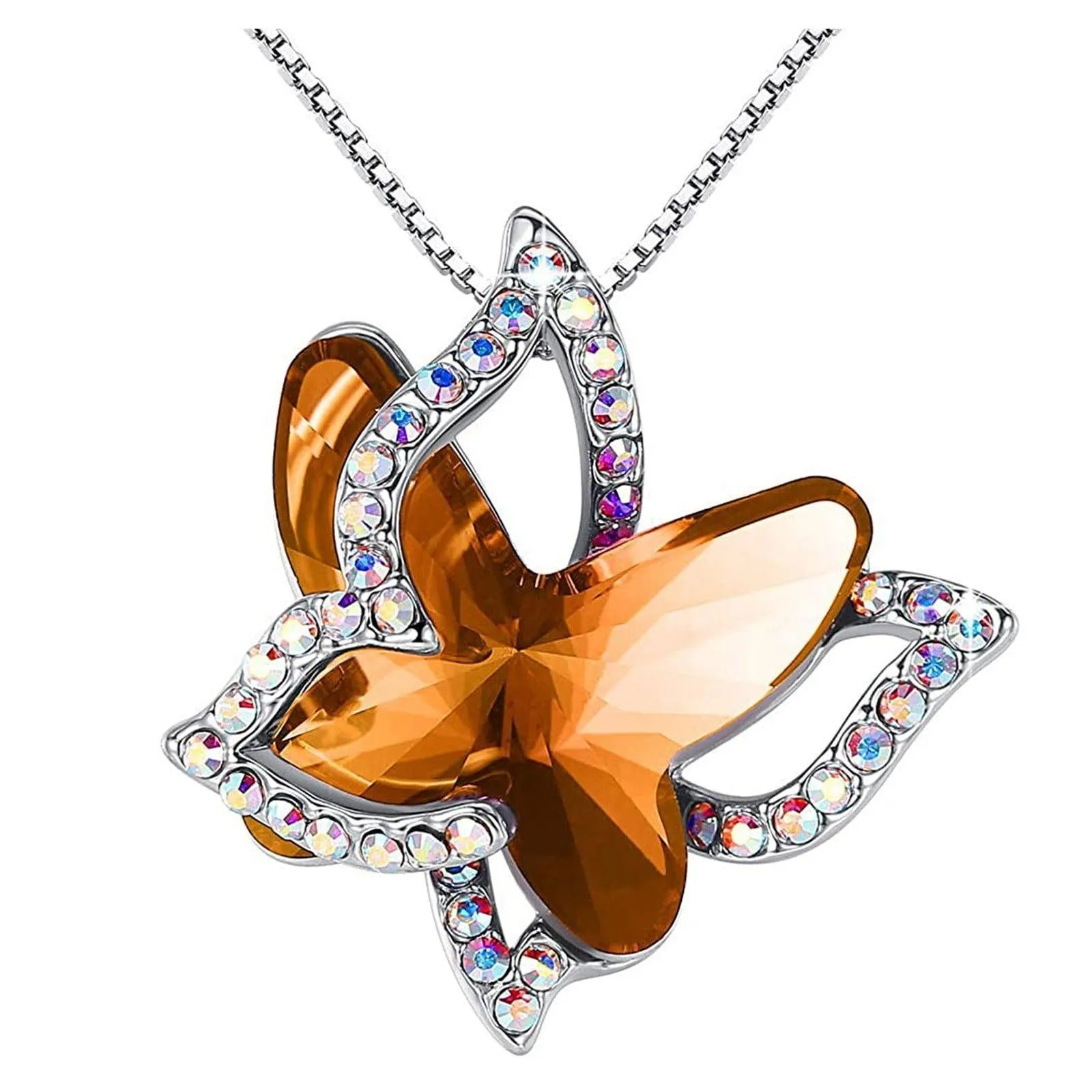 Xuemjiao Necklaces for Women Butterfly Crystal Necklace with Premium Birthstone Crystal Jewelry Gifts for Women Necklace (L,One Size)