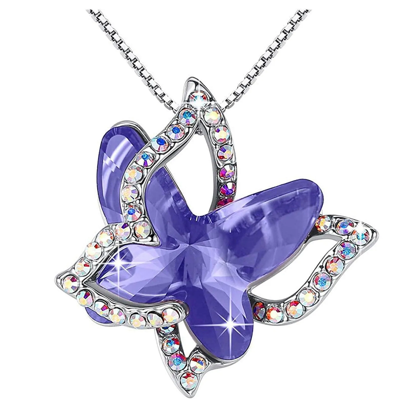 Xuemjiao Necklaces for Women Butterfly Crystal Necklace with Premium Birthstone Crystal Jewelry Gifts for Women Necklace (L,One Size)