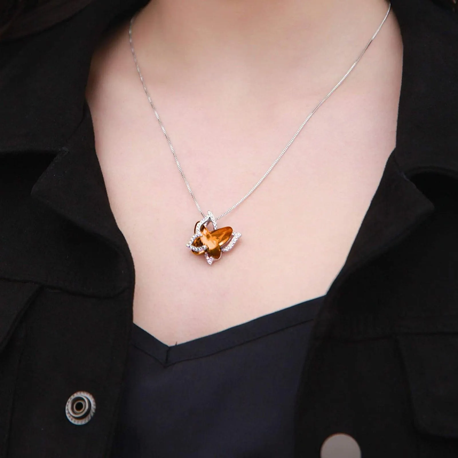 Xuemjiao Necklaces for Women Butterfly Crystal Necklace with Premium Birthstone Crystal Jewelry Gifts for Women Necklace (L,One Size)