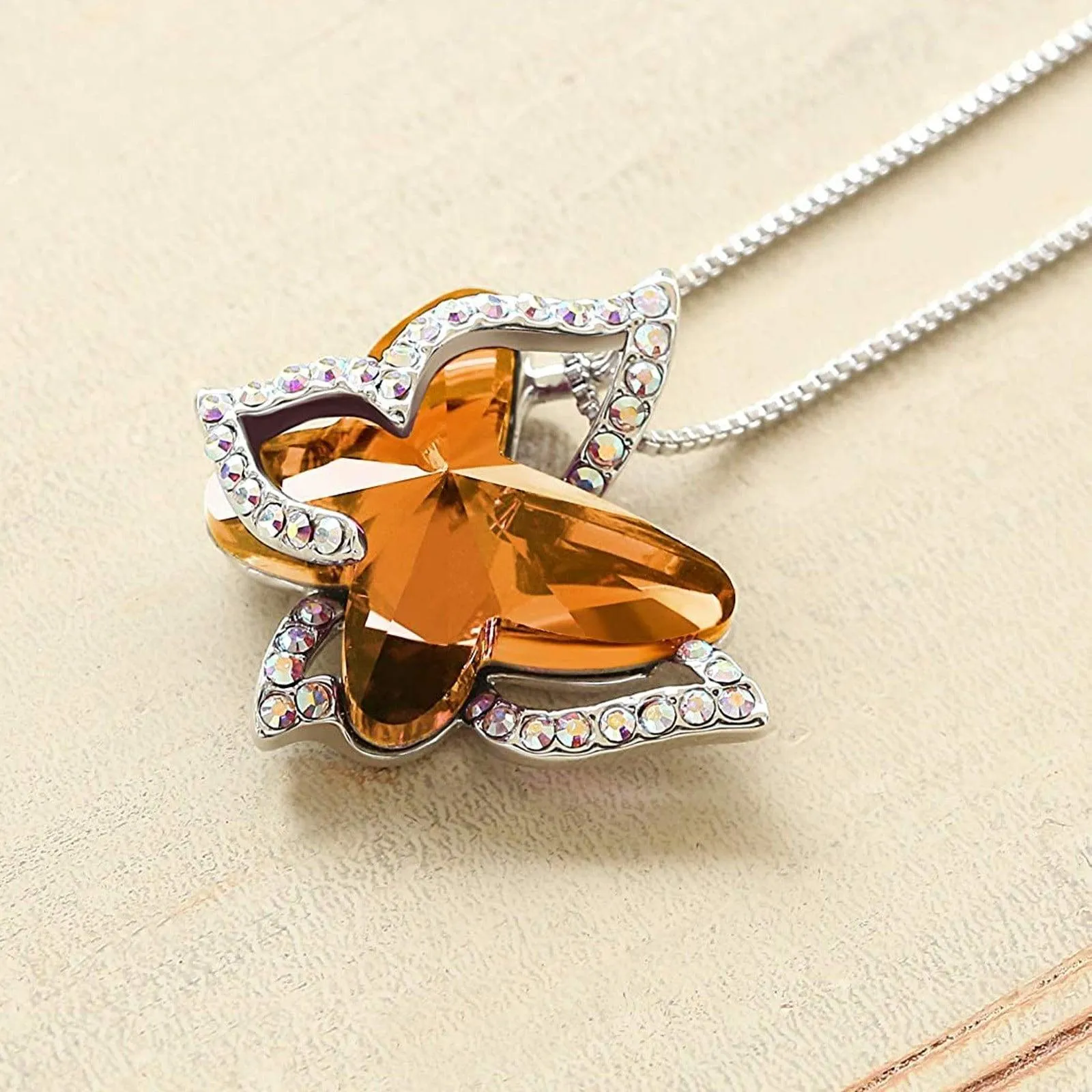 Xuemjiao Necklaces for Women Butterfly Crystal Necklace with Premium Birthstone Crystal Jewelry Gifts for Women Necklace (L,One Size)