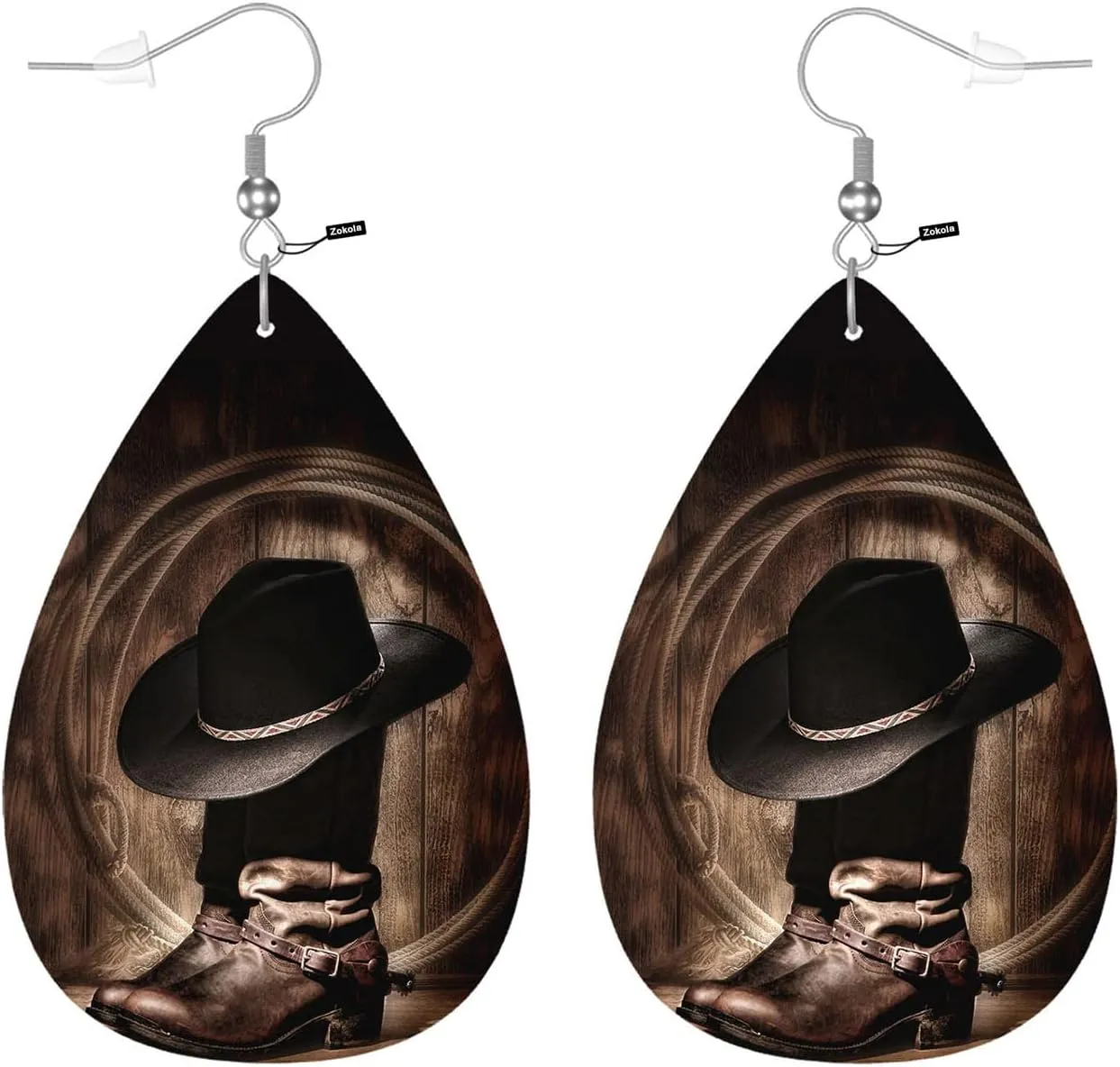 Zokola Cowboy Faux Leather Earrings, Retro Western Cowboy Boots And Hat Ear Pendants Earrings Teardrop Dangle Leather Earrings Holiday Earrings Making Supplies