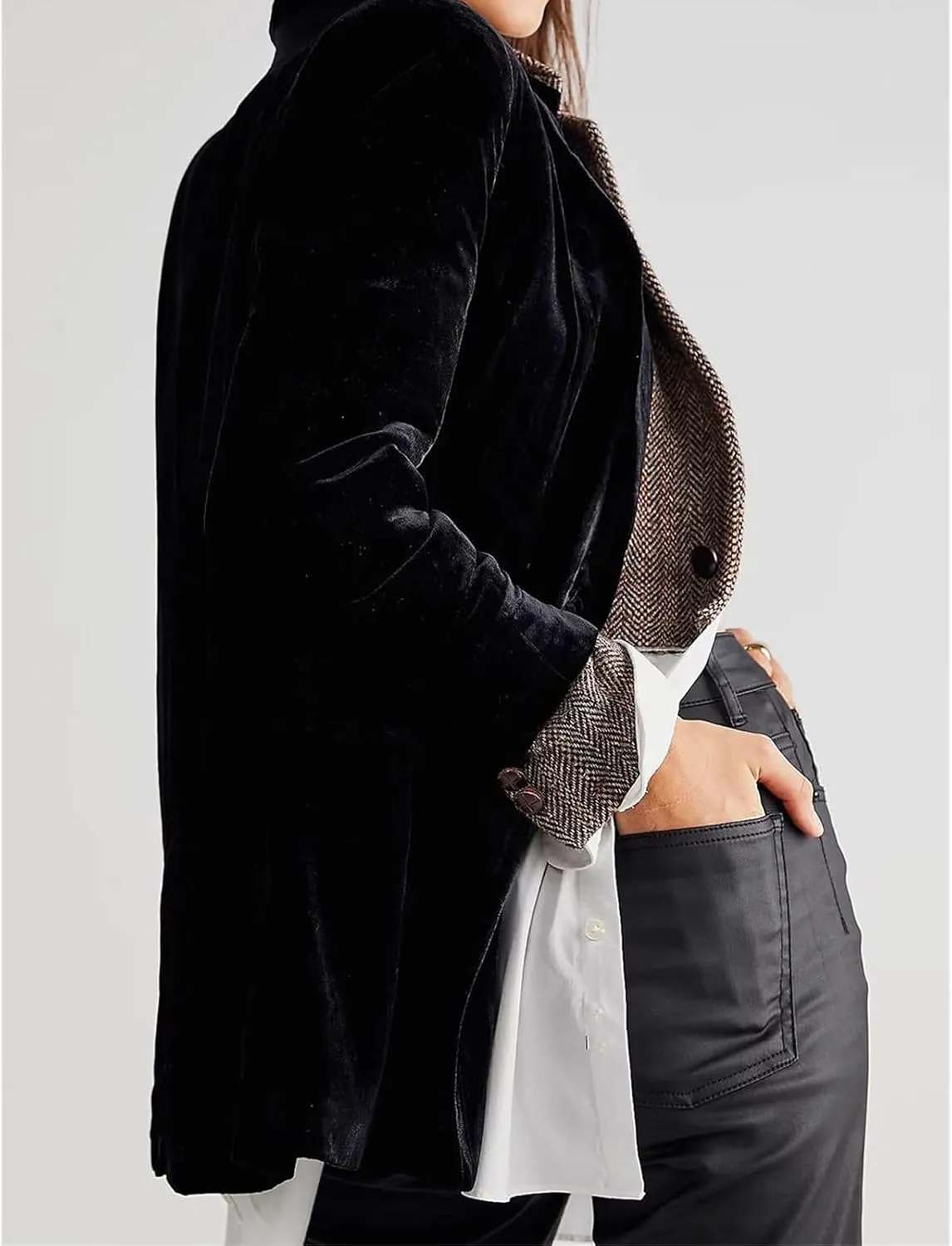 ZWRXW Women's Velvet Blazer Jacket Double Breasted Notch Lapel Shackets Coat Business Work Casual Suit Jackets Outwear Tops
